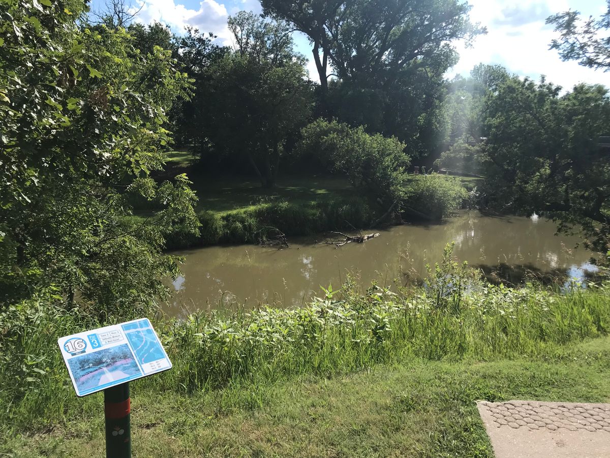 The look from the tee pad on #16 
Yep throw it across the river