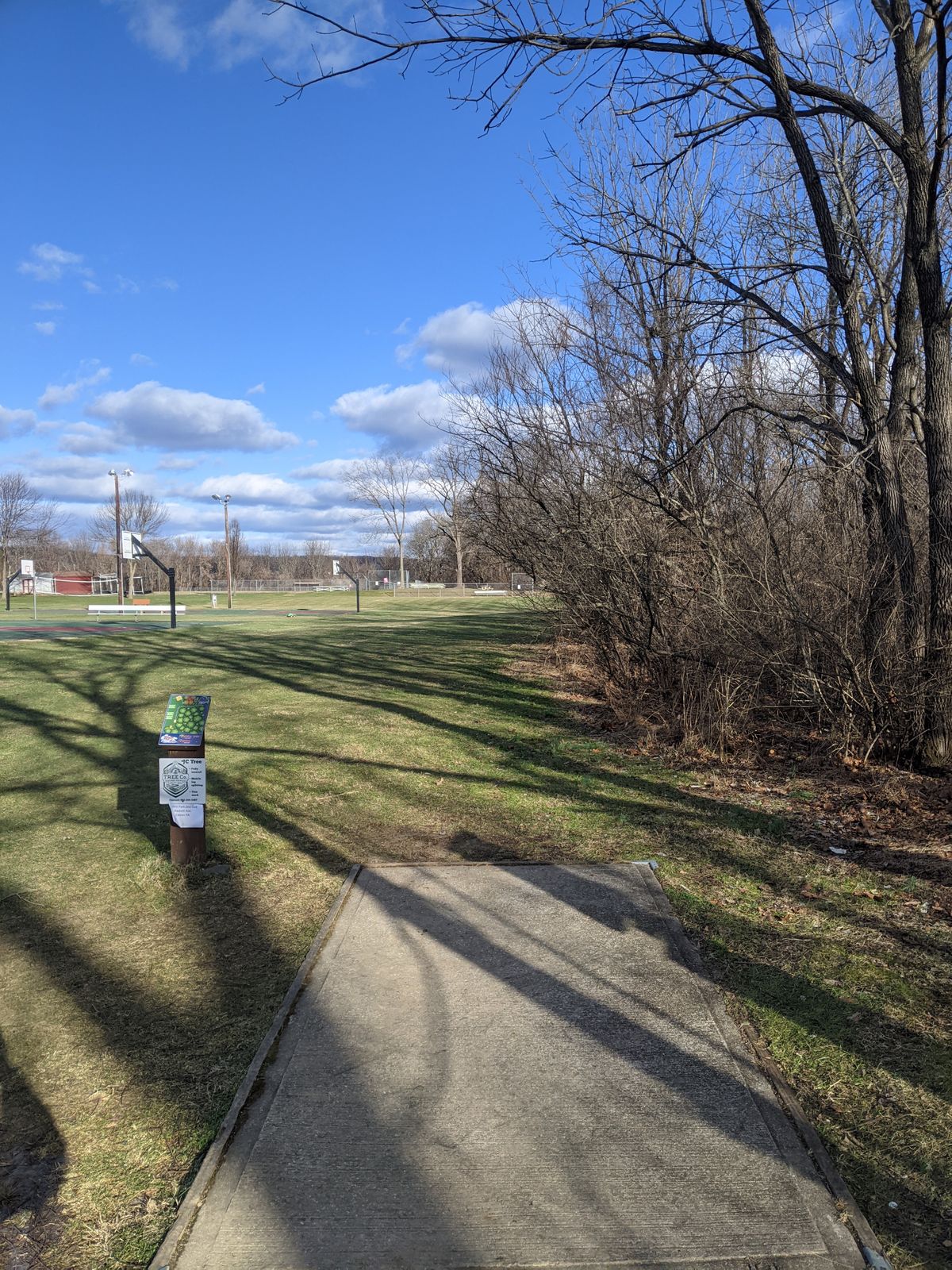 Plays right to left down a big hill. beware of the river on your 2nd throw 