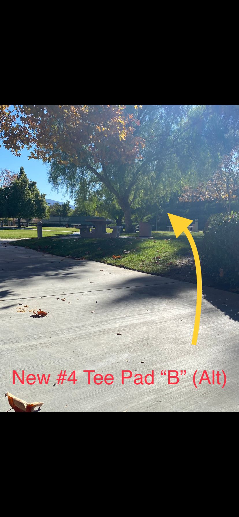 Optional: walking path is OB. Please use caution if picnic tables are occupied.