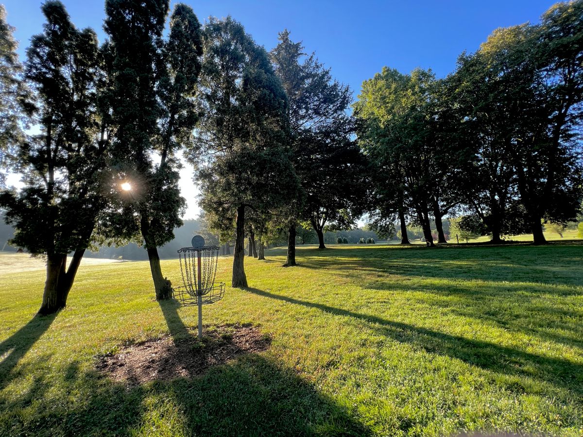 Hole #17 the morning of Hall of Chains 32.  August 13, 2023. Looking back at the fairway