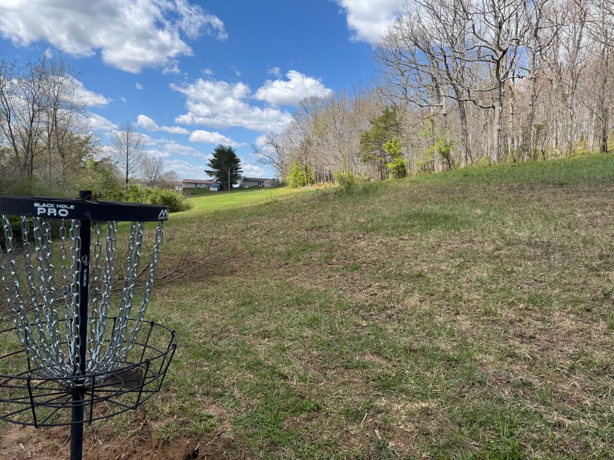 Hole 9 basket towards tee