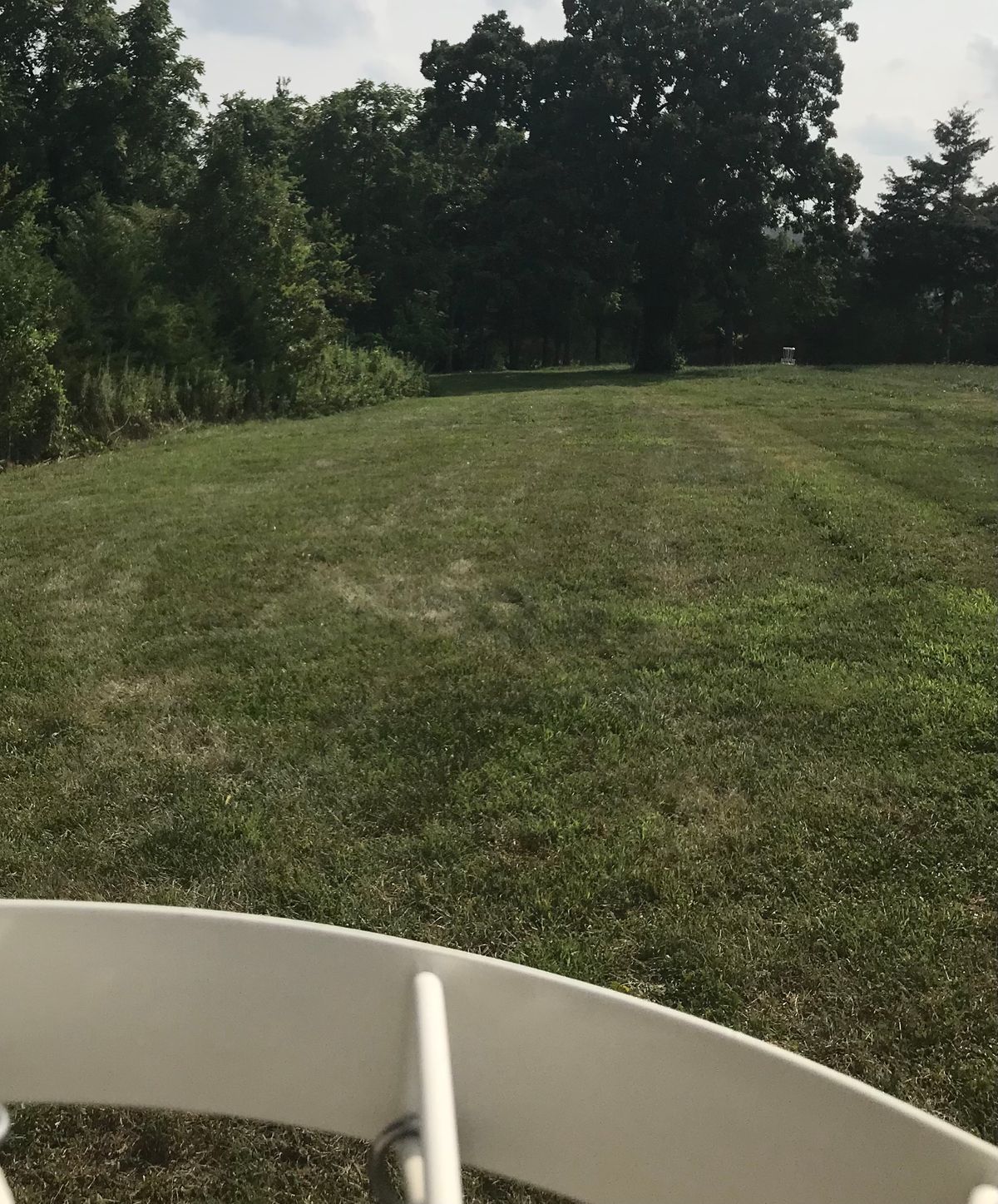 Basket 9 looking down toward tee pad.