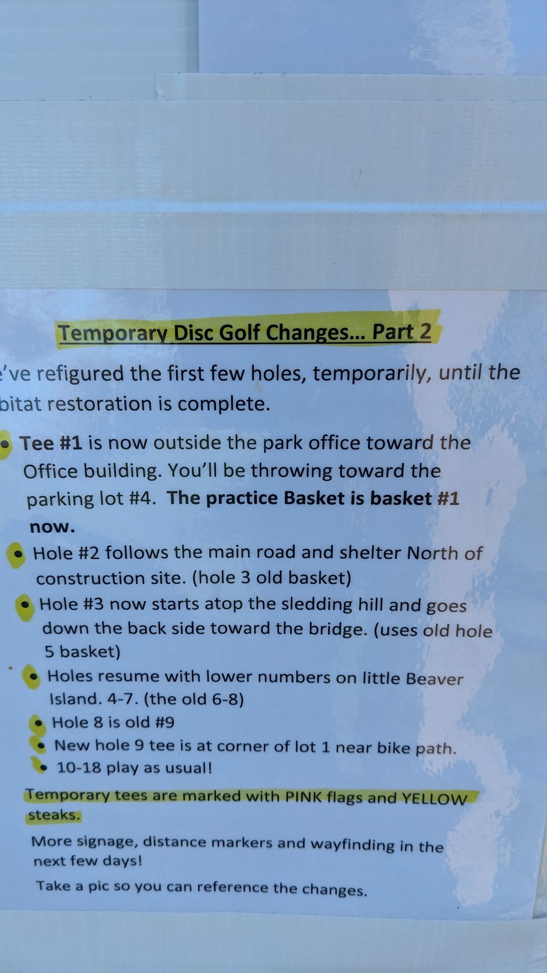 Temporary locations for the first few holes due to construction.