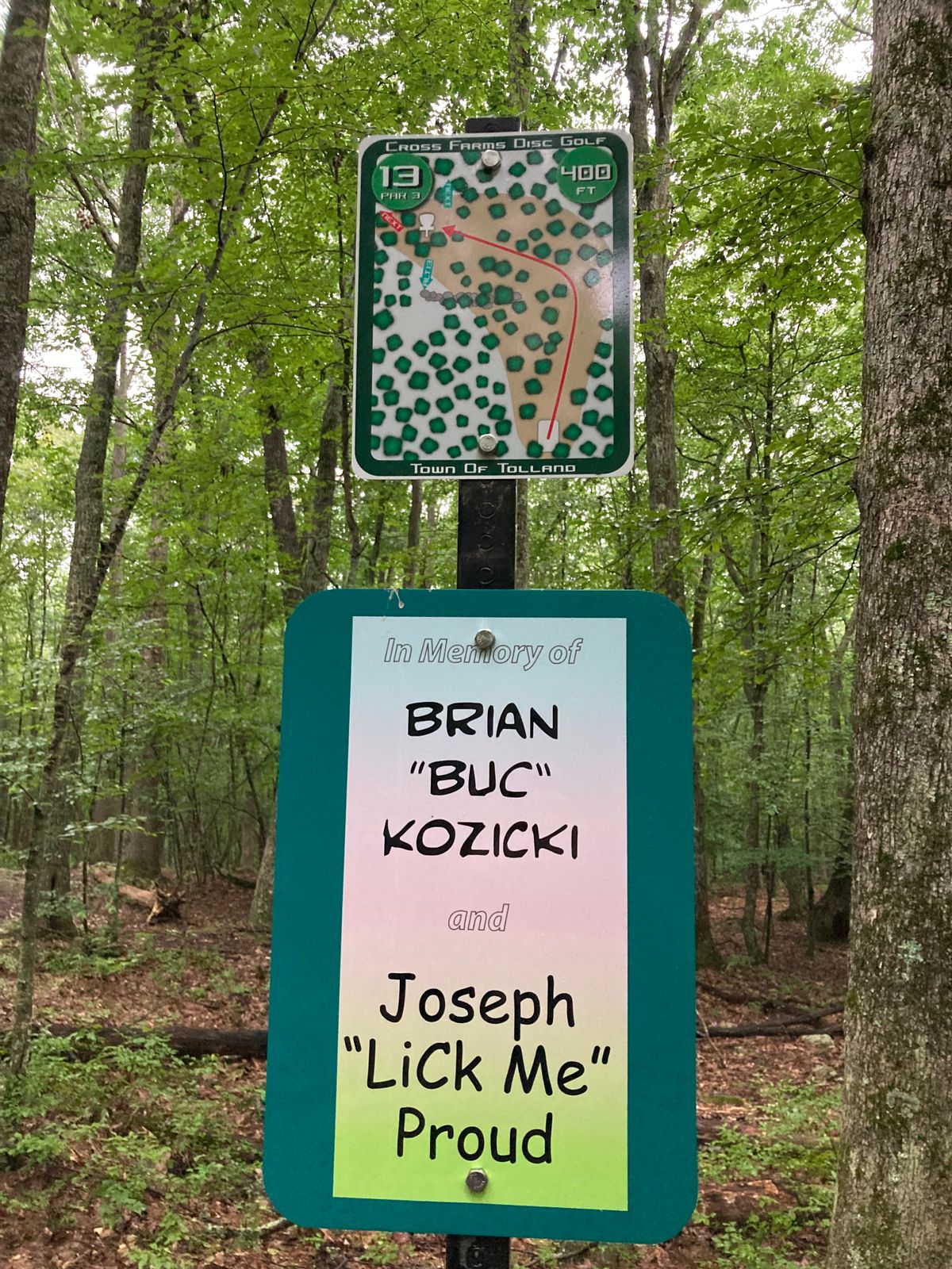 Hole 13. Now a par 3. Memorial hole. RIP BUC and LICK.