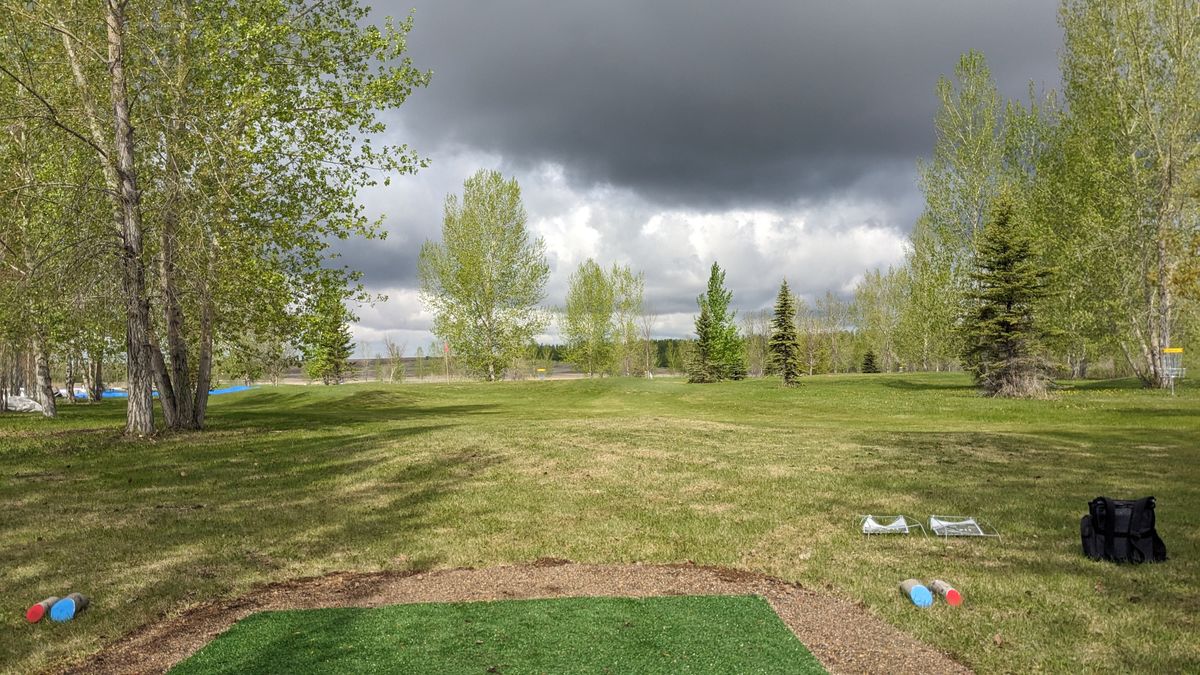 The basket is just beyond the OB golf green.  A fun challenge.
