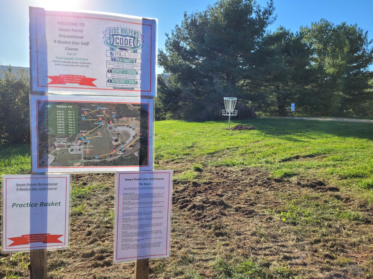 Practice basket and temporary signage.