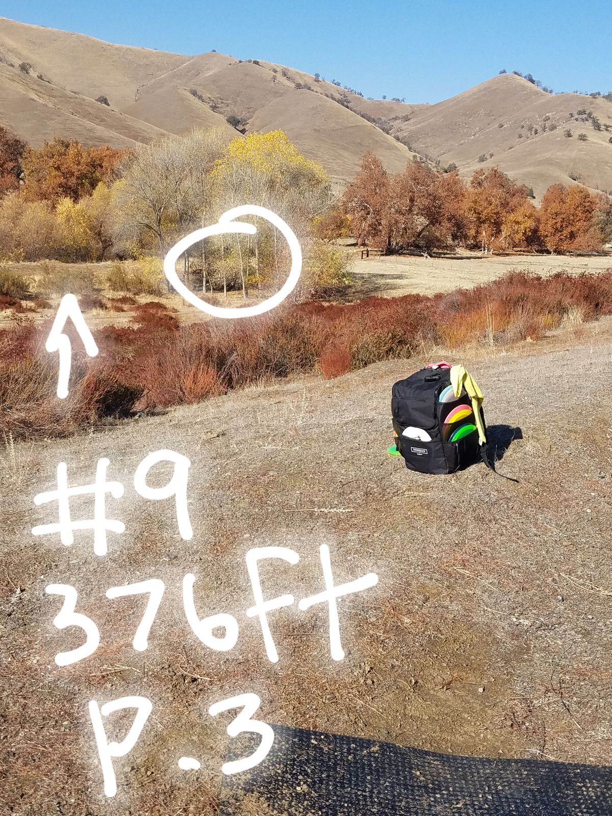 Downhill fairway, about 45 degree decline.