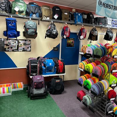 Bag shelf and new arrivals rack.