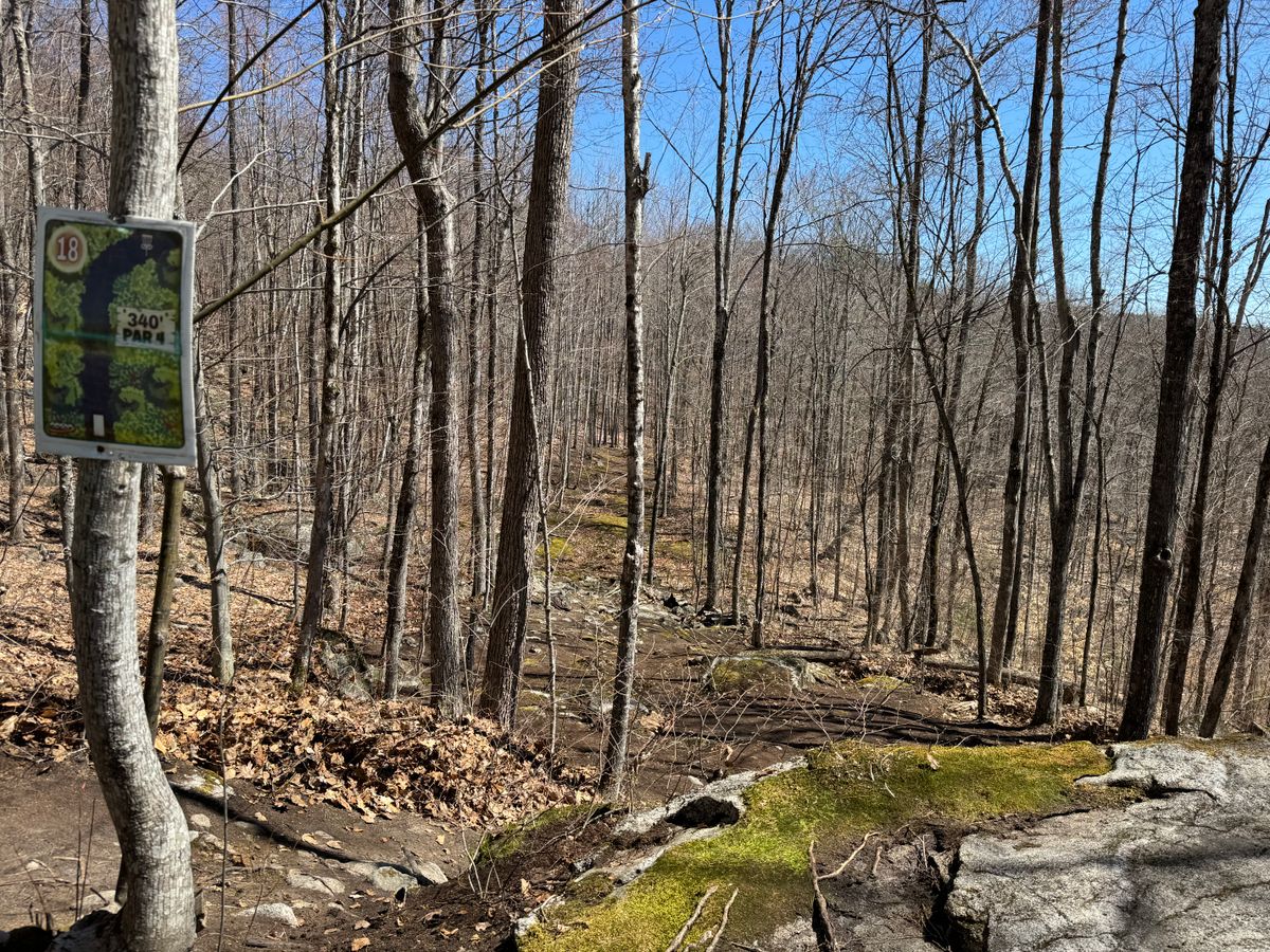 Hole 18 from elevated tee pad