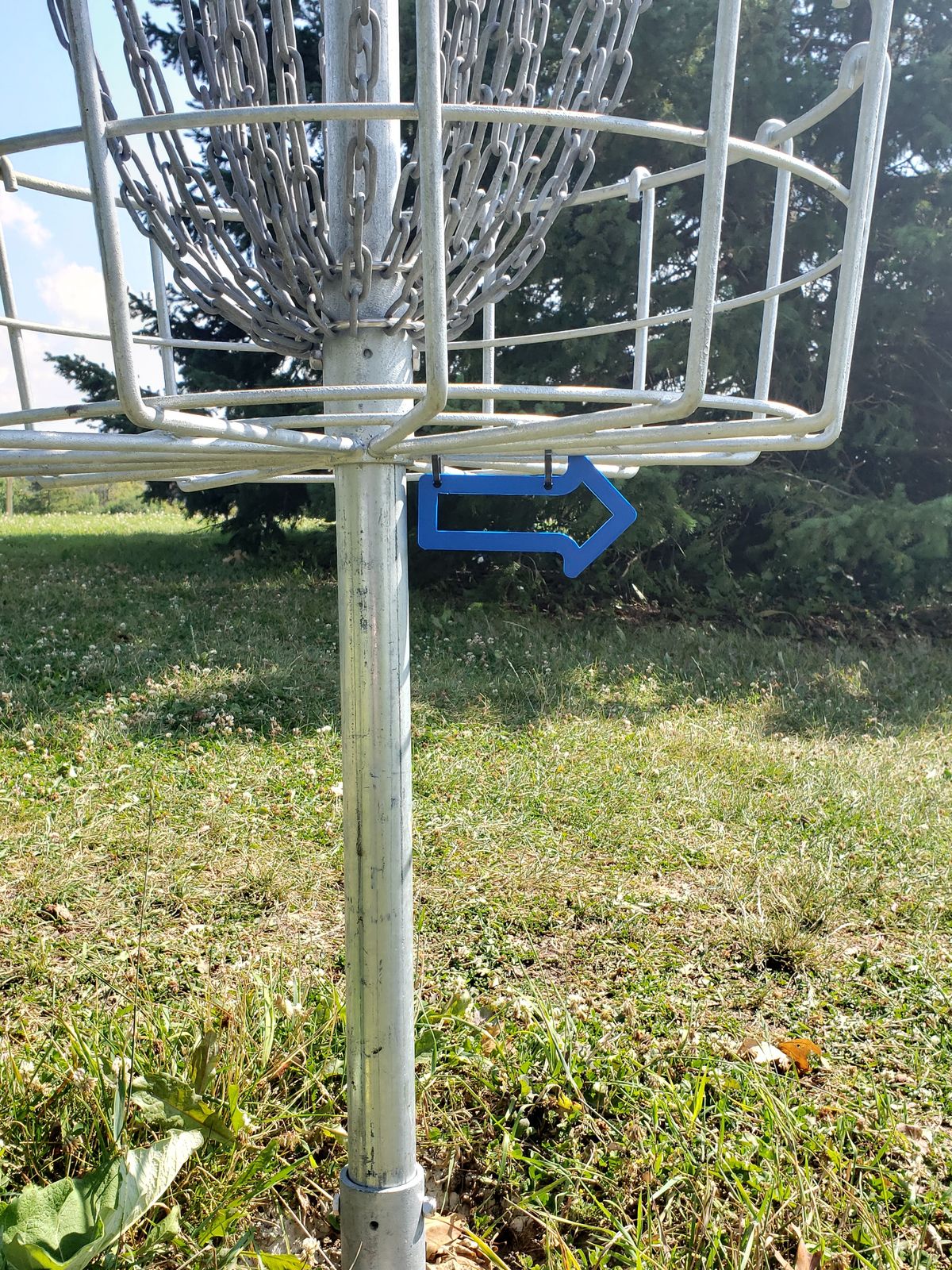 Helpful arrows point to next tee
