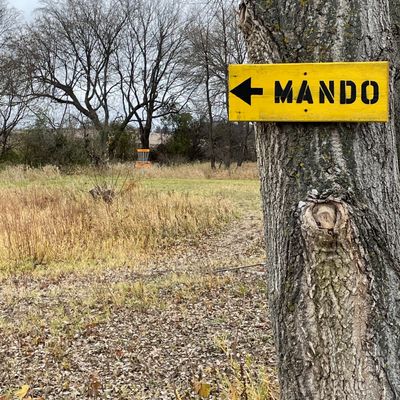 Mando Left on hole 9 to protect 10 tee box.Drop Zone for pond or missed mando is the short tee pad 