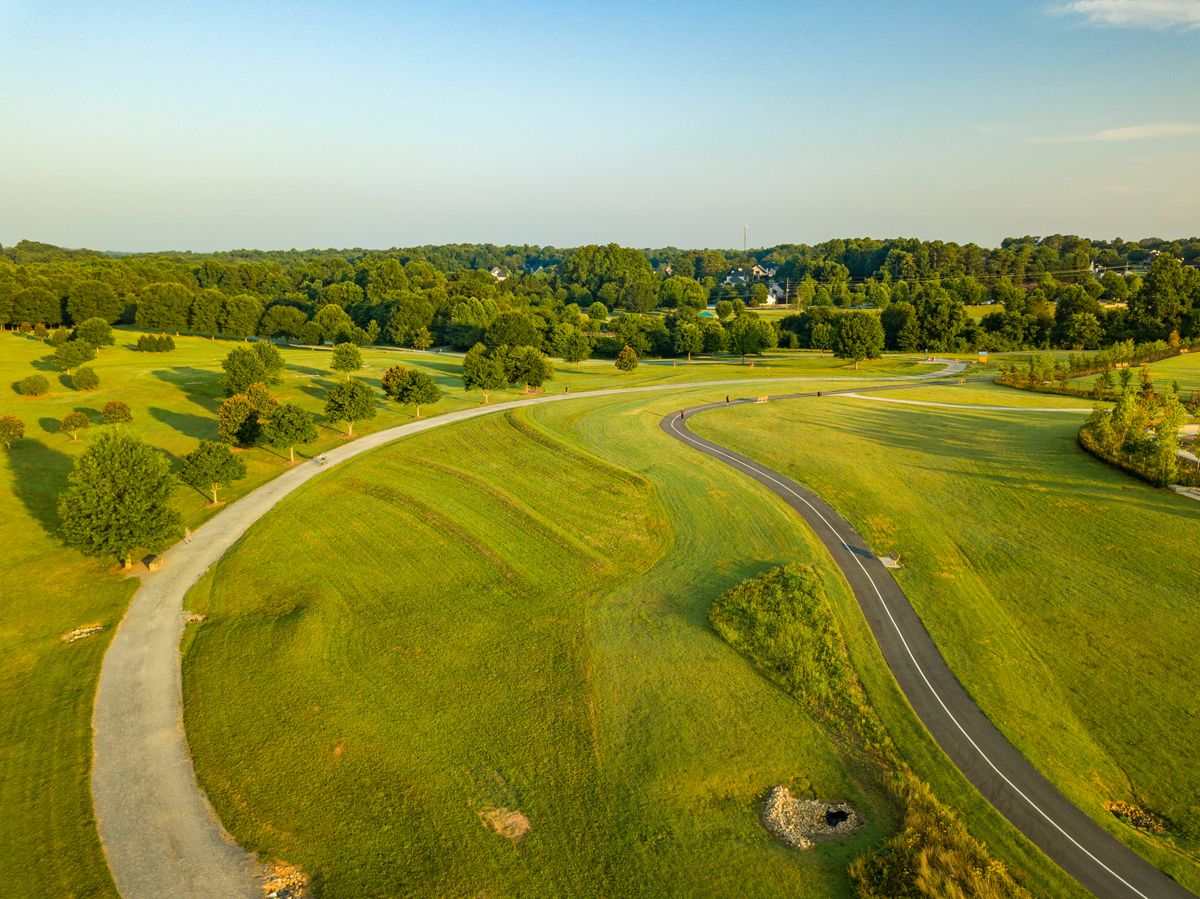 Overhead shot overlooking hole 18 and 1