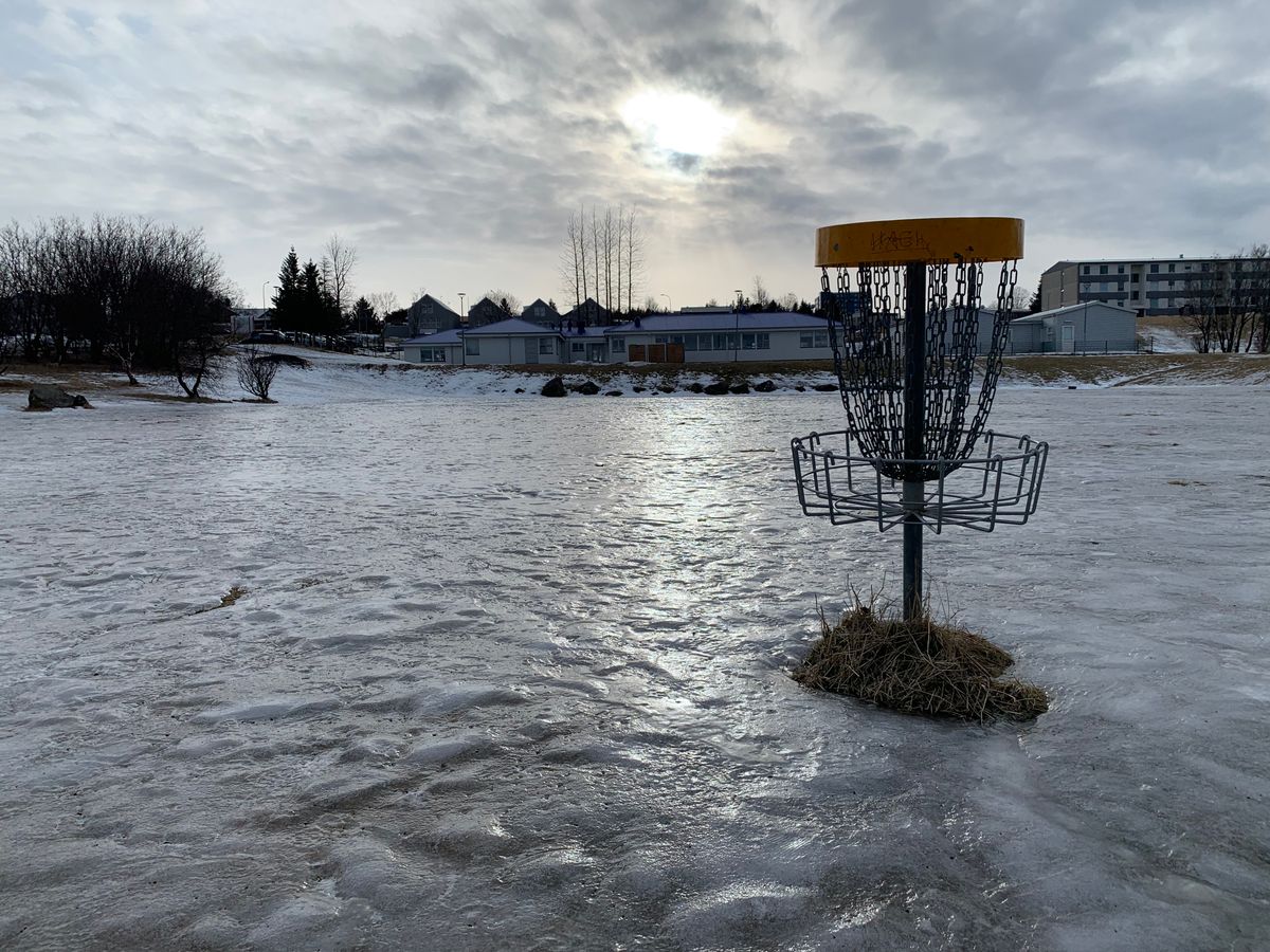 Winter view of hole 1. Watch your step (and disc)!