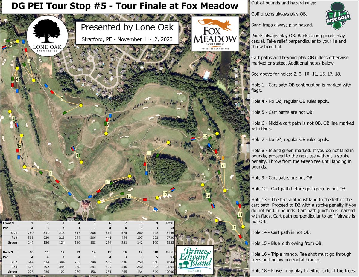 Course map and notes for the 2023 DG PEI Tour Finale