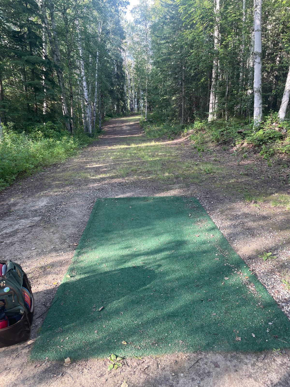 Hole 6 tee pad, basket past the corner up to the right