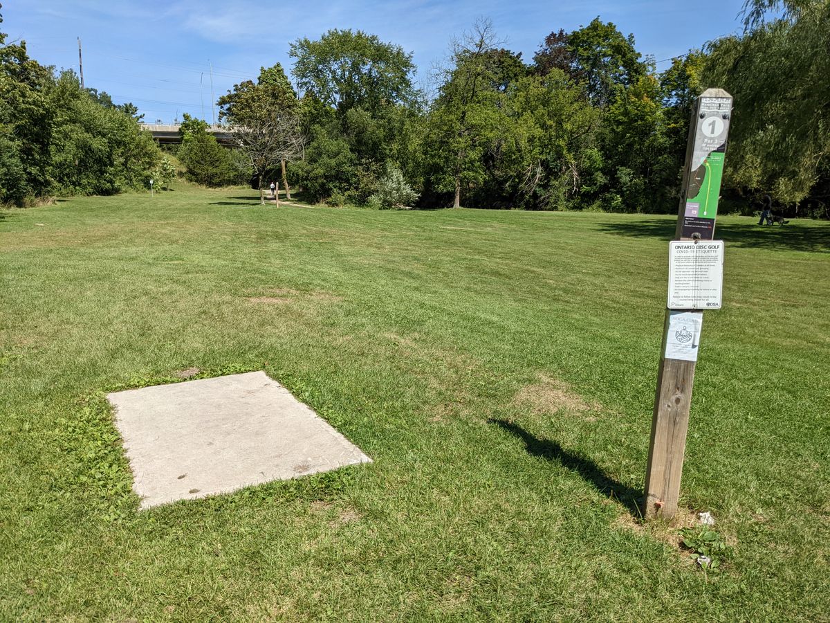 Tee pad on the first hole.