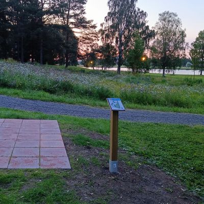 Hål 2. Över höggräs till korg på kulle.