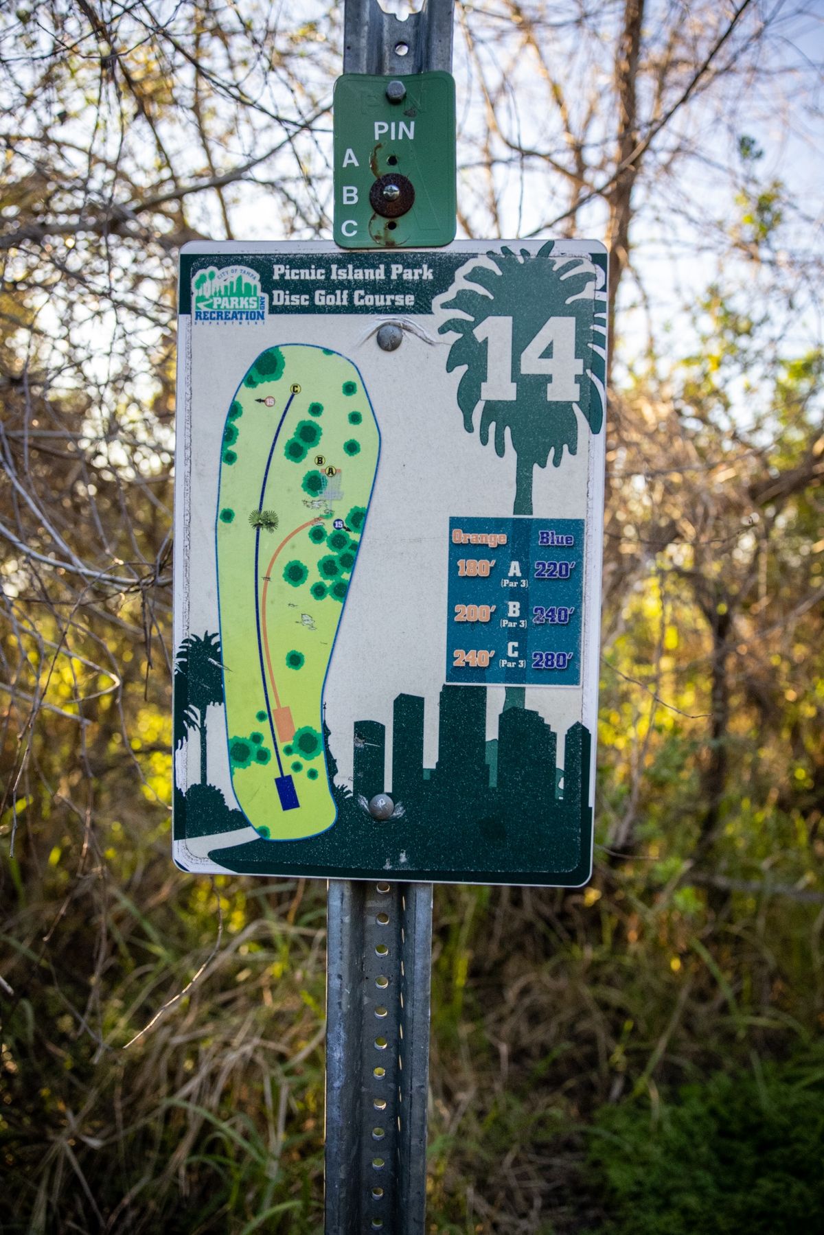 Hole 14 sign.