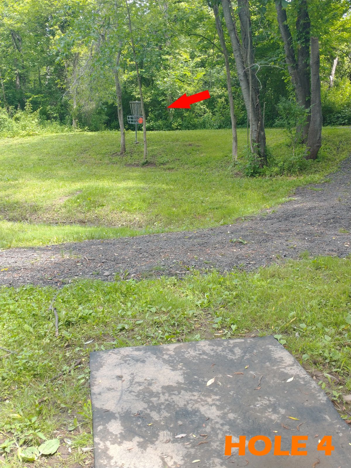 Short uphill throw across walking path.