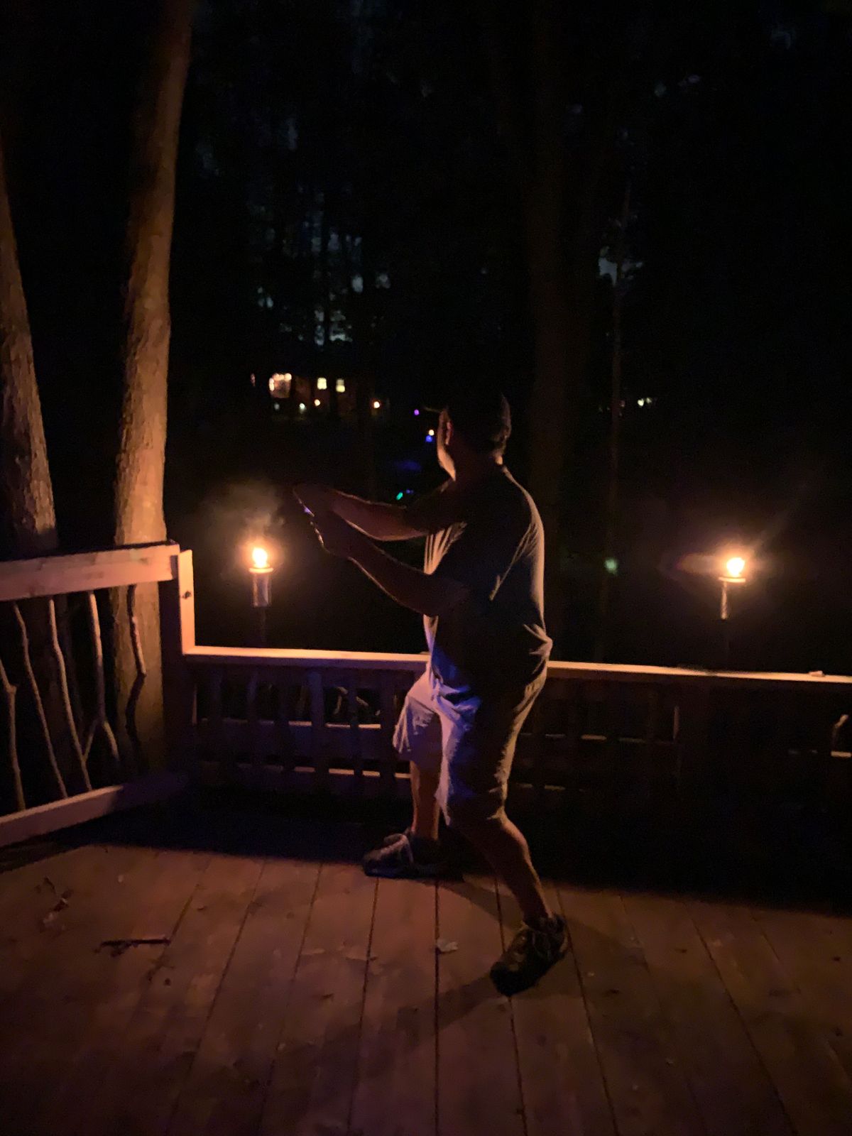 Tiki at night from the tree house tee holes 8 and 10