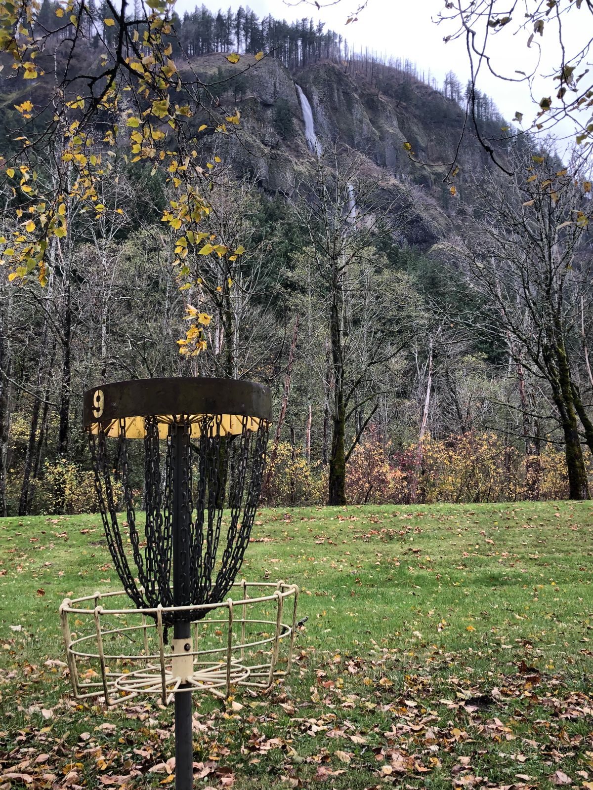 Views of a waterfall on the last few holes