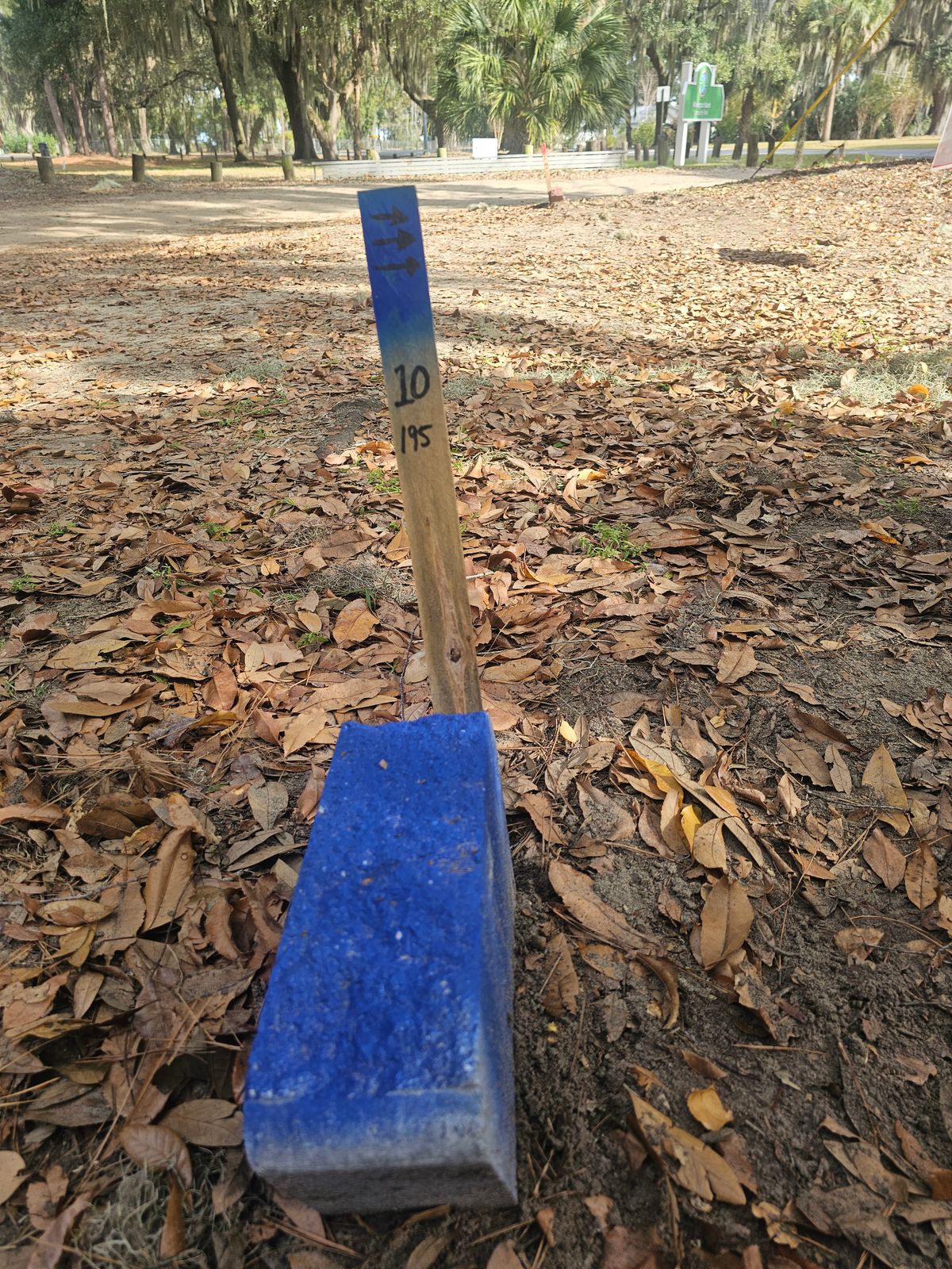 Back Nine blue tees. They have sticks marking them.