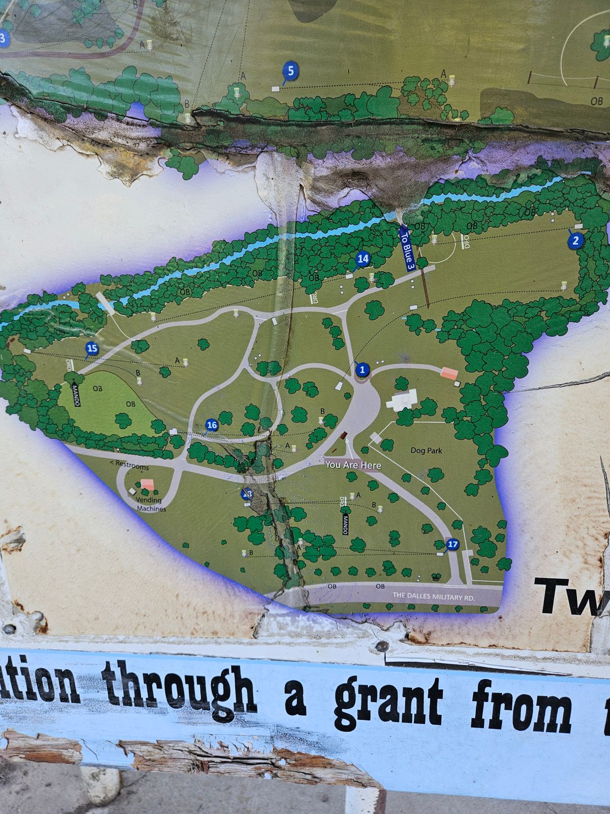 BLUE COURSE- bottom half played in the park. Mostly all grass and mixed in with the Red Course.