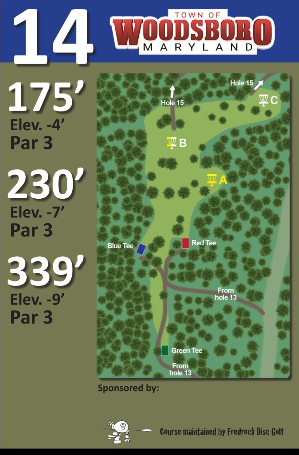 Hole 14 blue tee sign