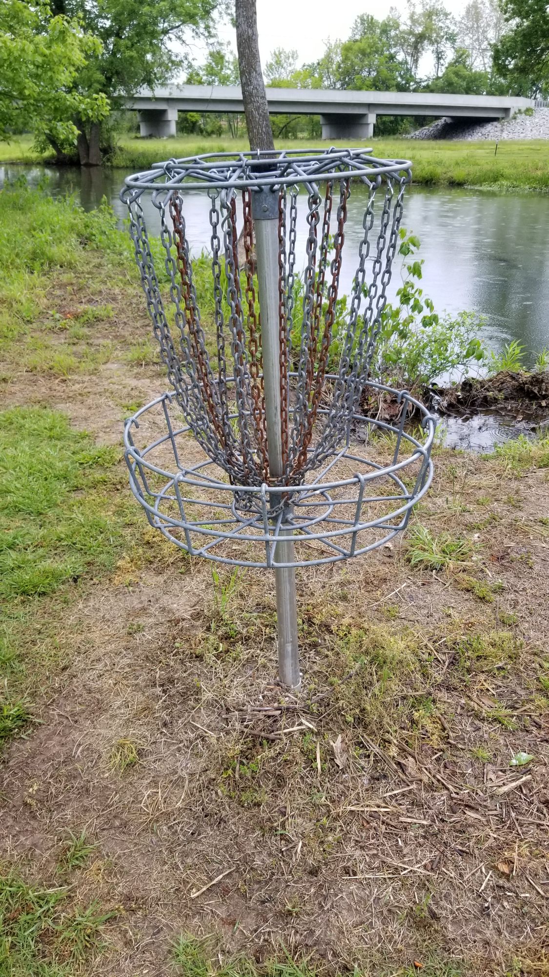 Some baskets by water.