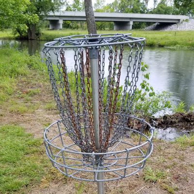 Some baskets by water.