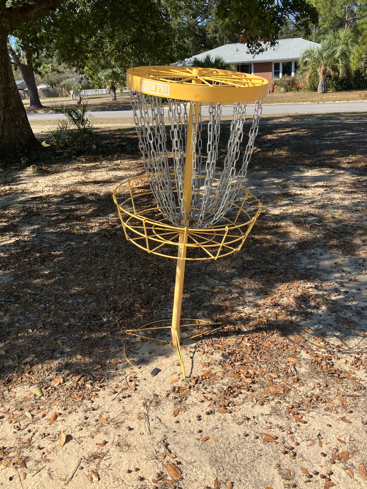 Crooked baskets. No tee pads, no signage, no bag hooks, only 3 holes. No 10m or 30m markers.