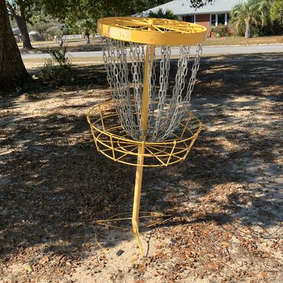 Crooked baskets. No tee pads, no signage, no bag hooks, only 3 holes. No 10m or 30m markers.
