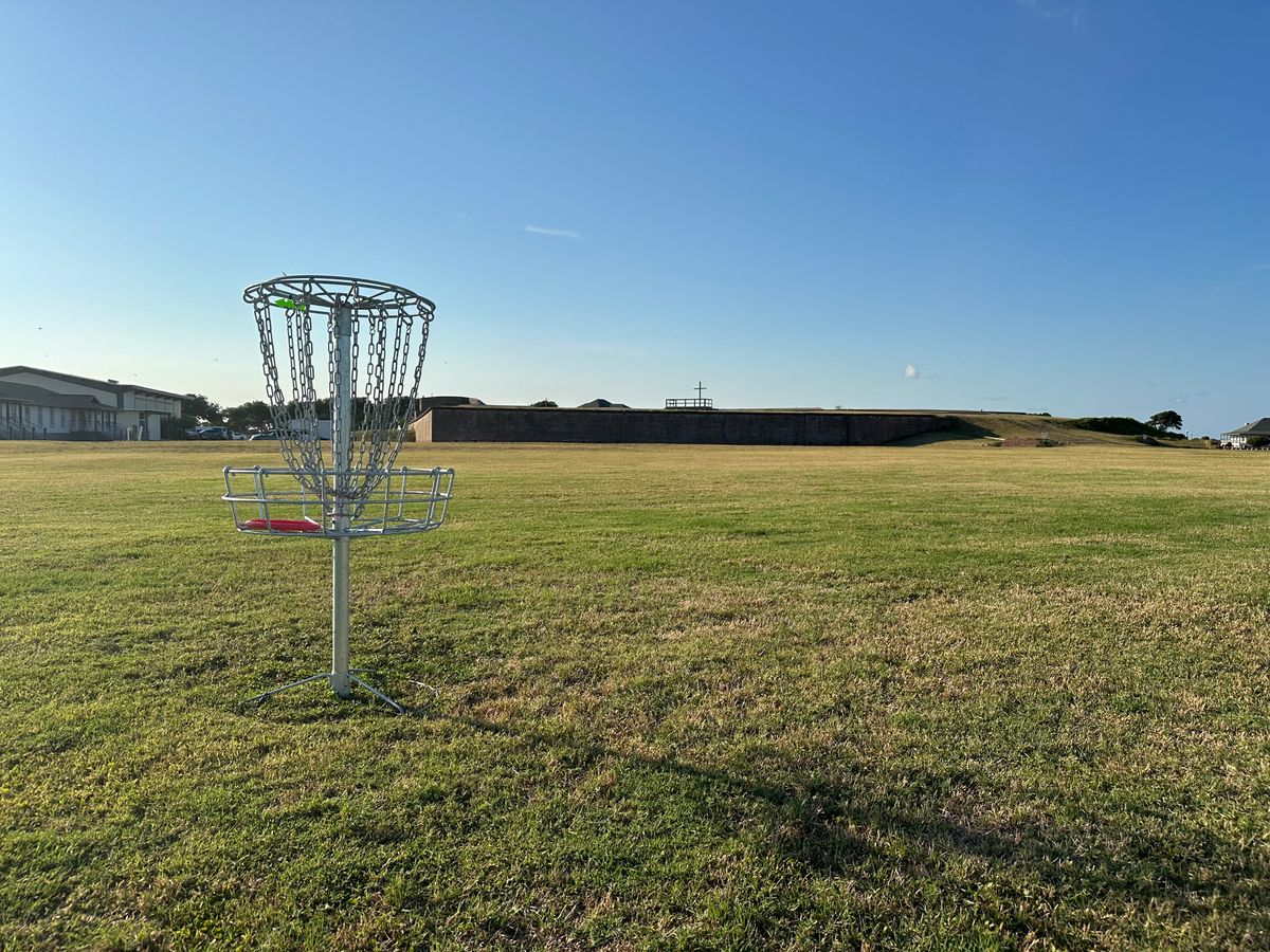 Hole 6 basket.  (Looking back towards tee.)