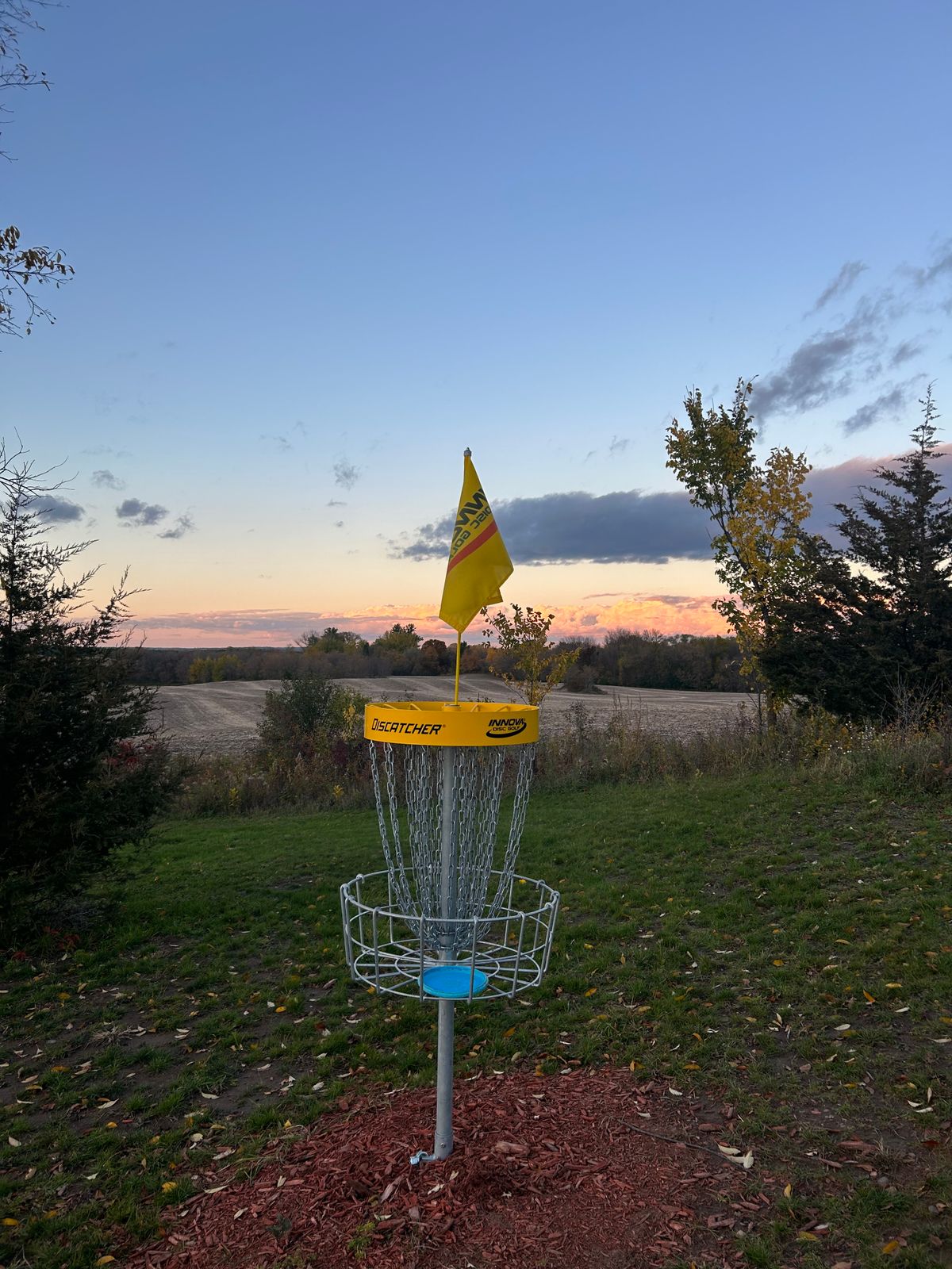Hole 13 basket with nice lil sunset