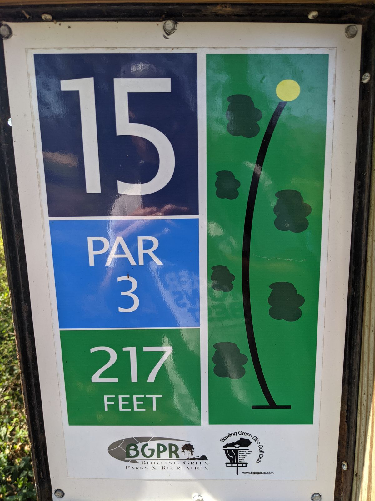 Hole 15 requires a very precise shot.  The initial gap makes shaping a right to left shot challenging.  There is room once you clear the initial gap to push the left tree line to setup a turn down the hill.  Hyzer flip for a right handed player is ideal.
