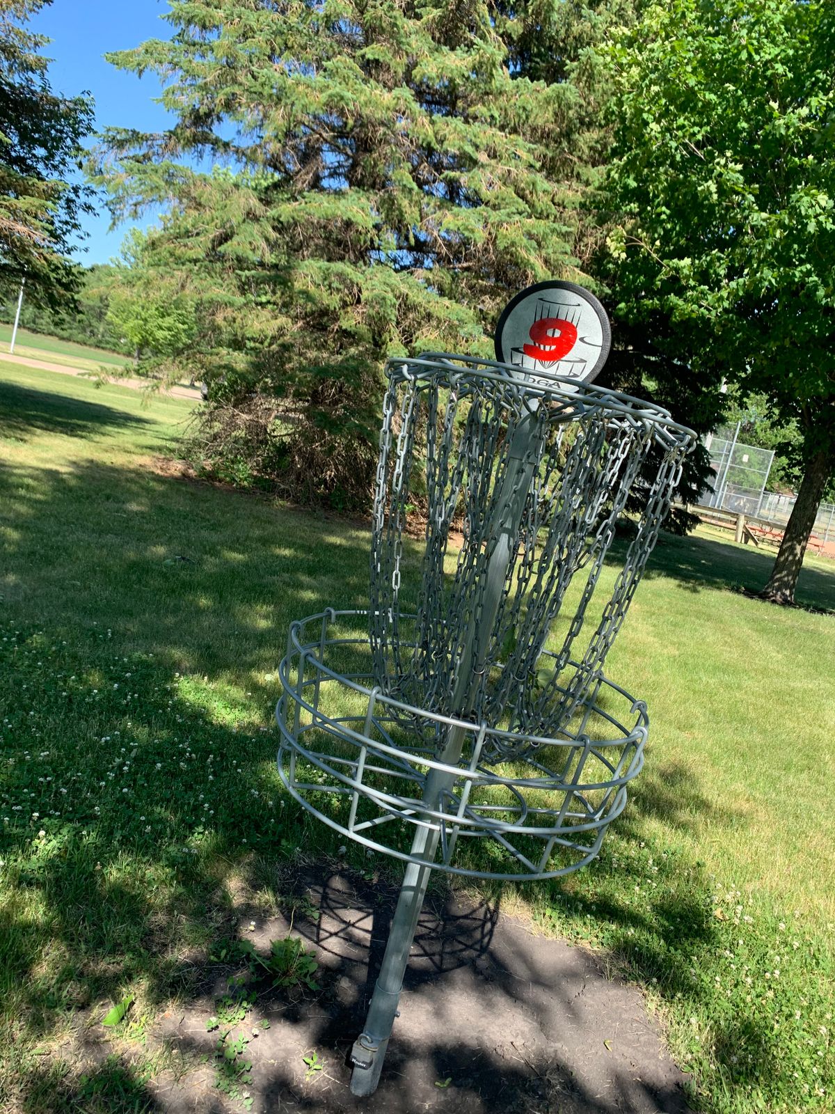 View of hole 9 basket. Nice DGA baskets.