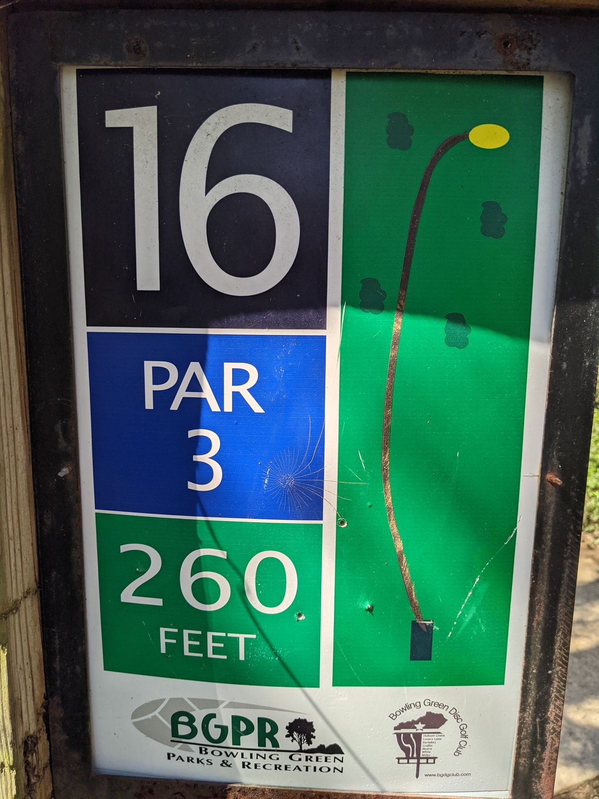 Hole 16 is a tight gap that punishes shots the get off the fairway.  Jennings Creek runs the length of the hole on the right.  The closer to the green you come, the closer the creek pushes in towards the fairway.  