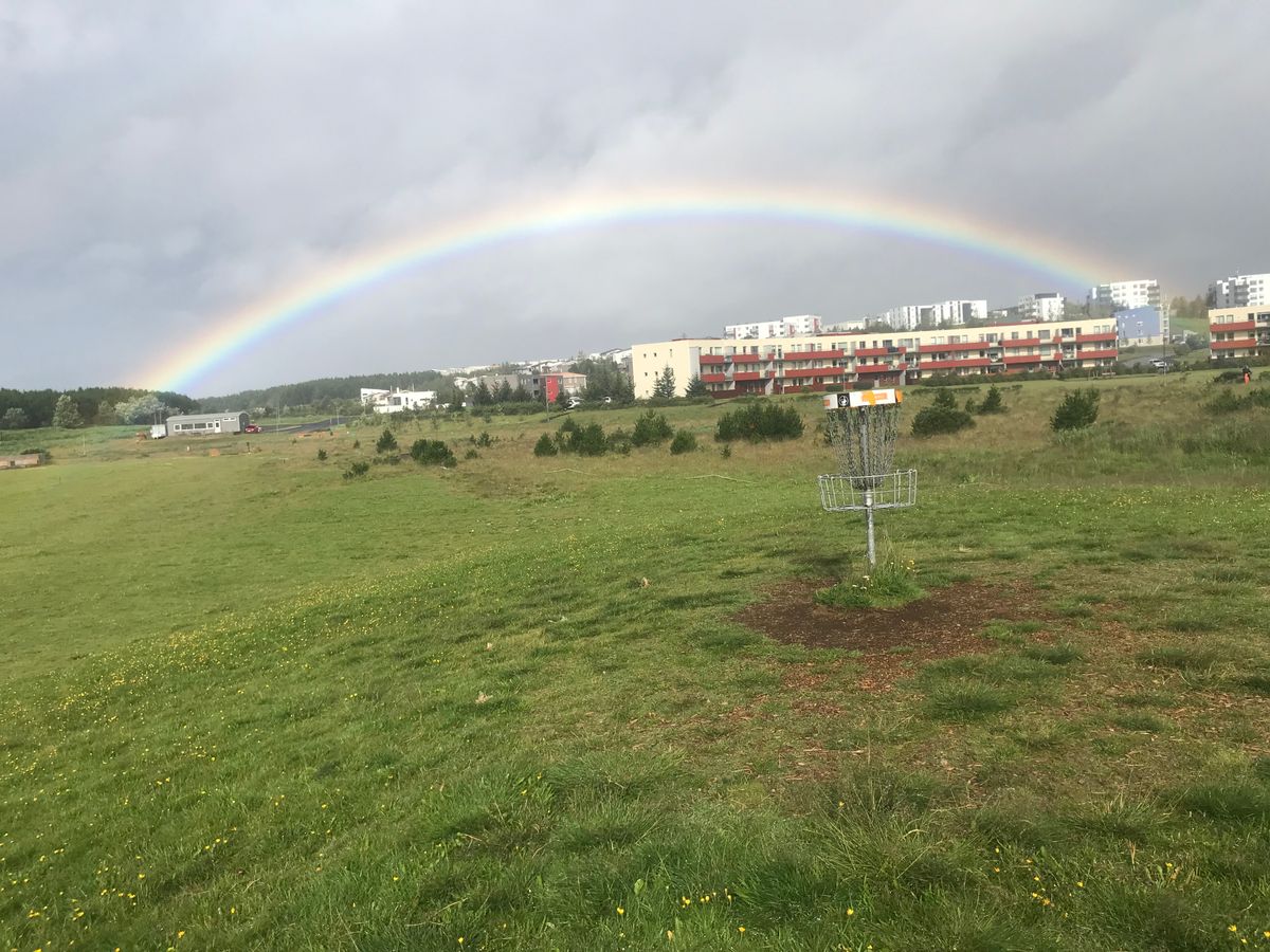 Rainbow over the clubhouse and hole 1
