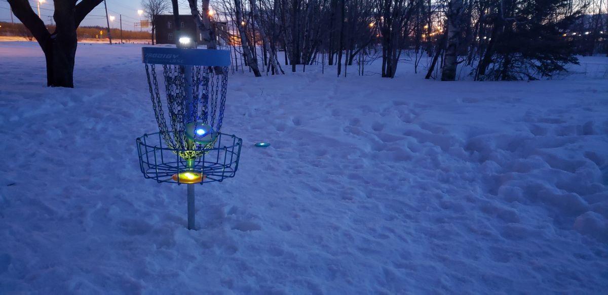 Basket of #18 at night during winter.