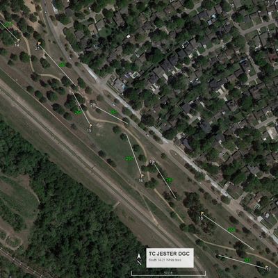 Map for holes 14 through 21 on the South side of the parking lot