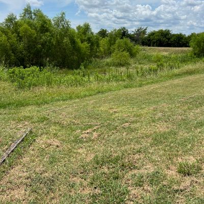 Hole 3 tee. The basket is behind the shrubbery on the slope of the retention pond.