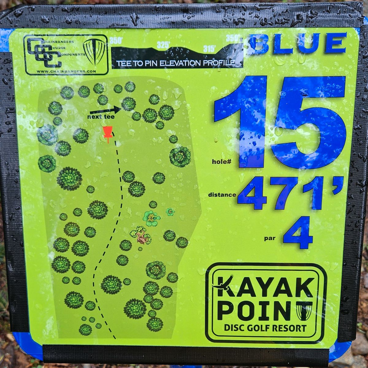 Blue 15 tee sign