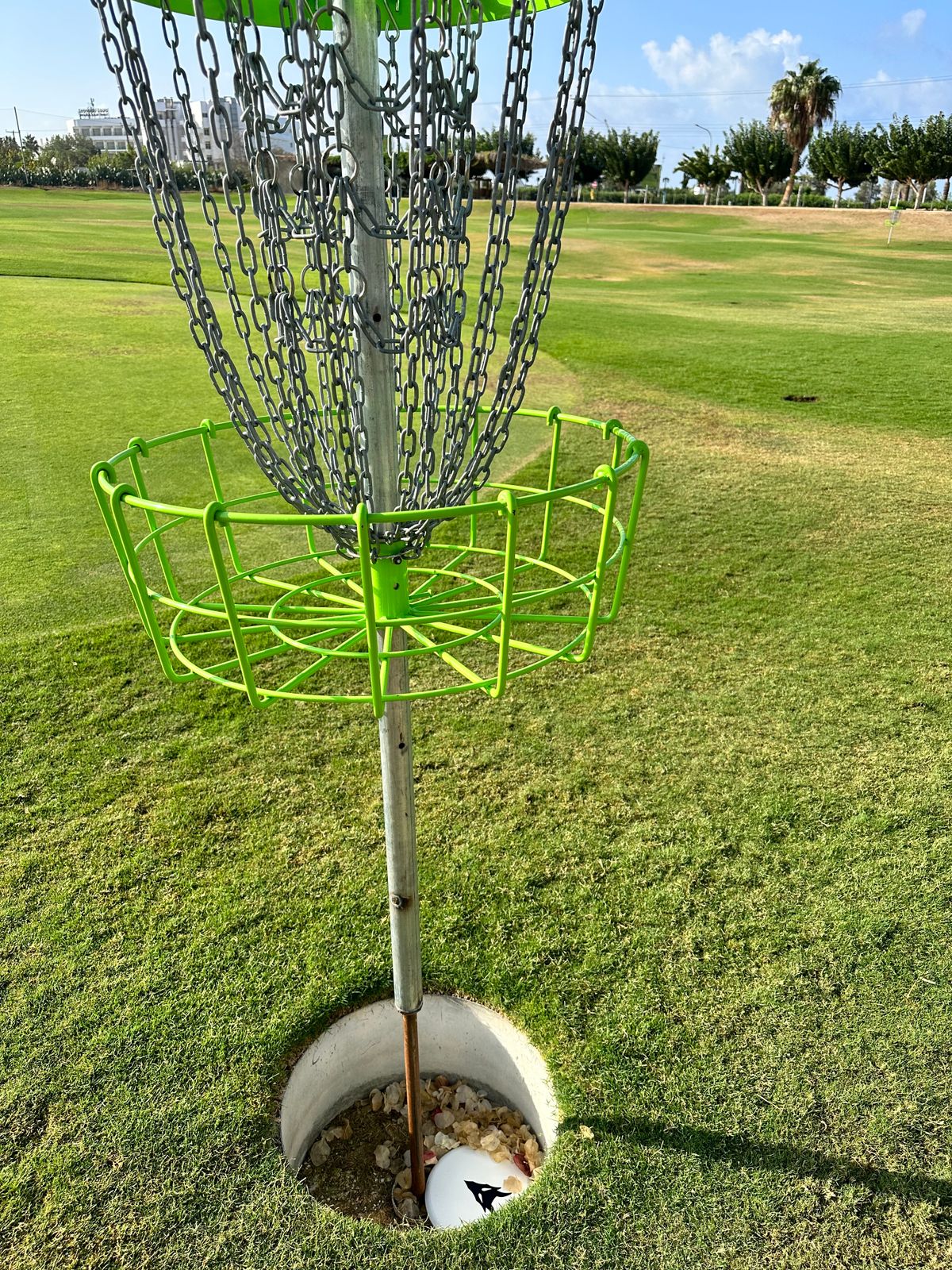 Each basket is elevated because it is also a footgolf hole.