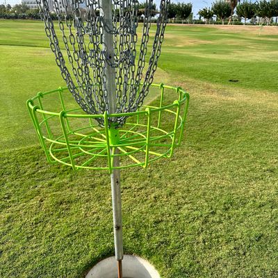 Each basket is elevated because it is also a footgolf hole.