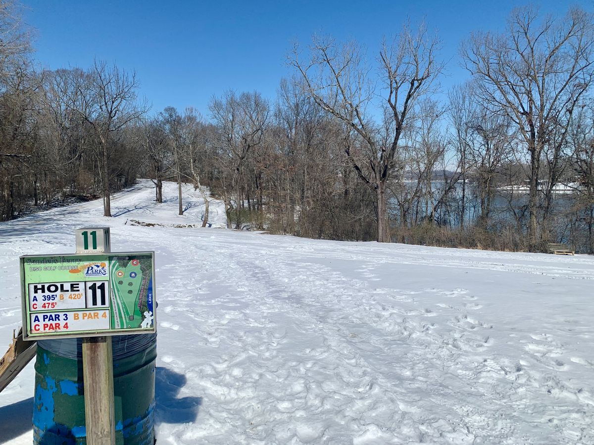 Snowy fairway on #11 next to Old Hickory Lake.