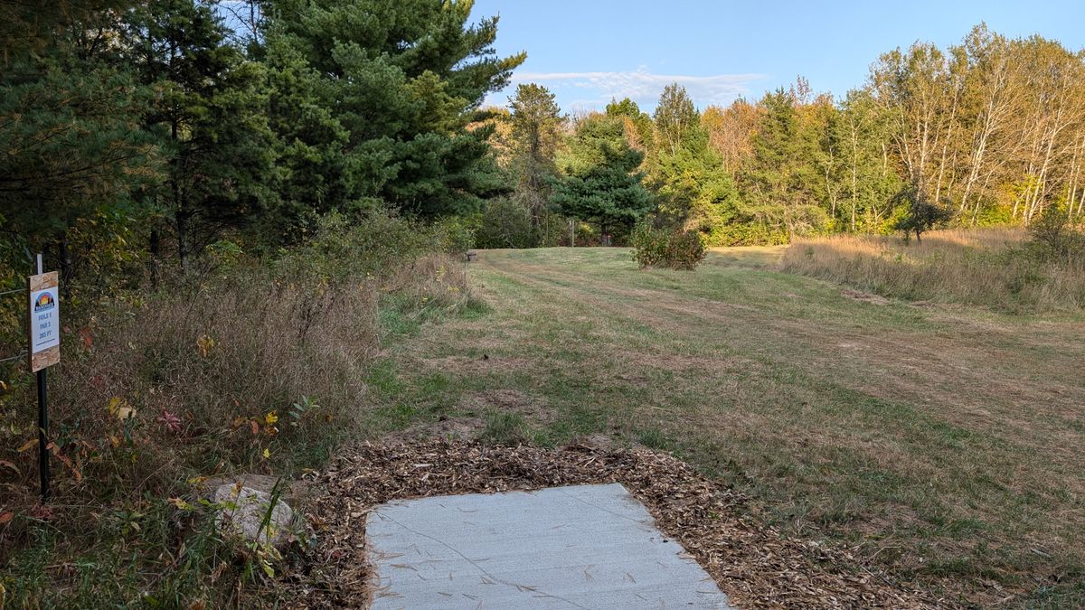 Tee of five. This is currently playing as the most difficult hole on the course and I believe that is due to the density of the rough if you go long. Lines are open to the left and right, but the hyzer line is more open
