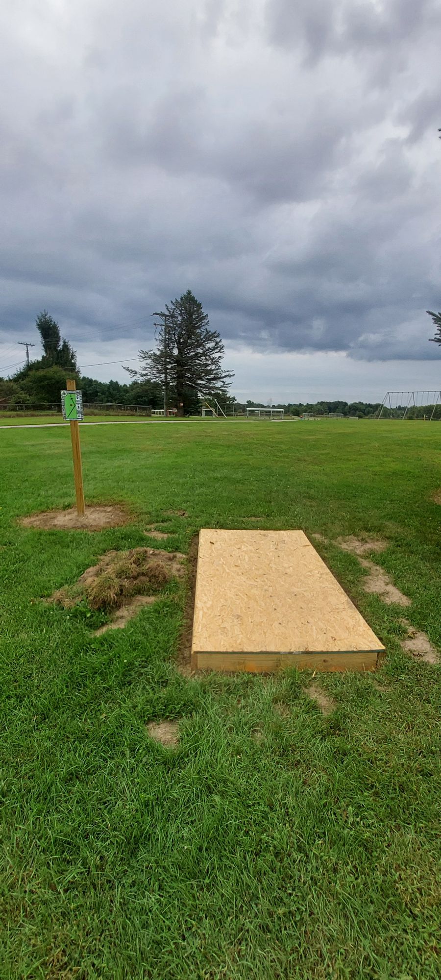 Old tee pads with no cross supports  that well rot.. pour cement inside the frame it well last and look better, the boards are already warping