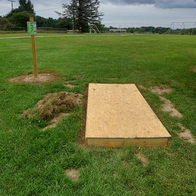 Old tee pads with no cross supports  that well rot.. pour cement inside the frame it well last and look better, the boards are already warping