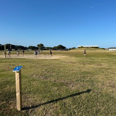 Hole 2 tee.  (May need to play around volleyball court.)