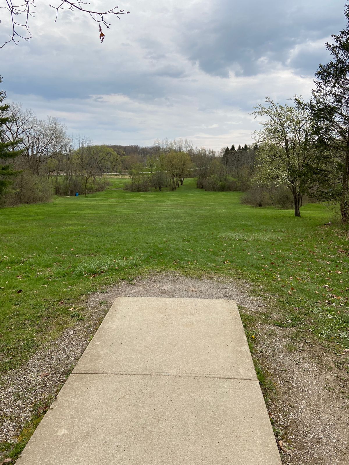 Tee of hole 12. Downhill 485 foot hole. Fun to play. Try to hit the gap on the right at 375 feet.